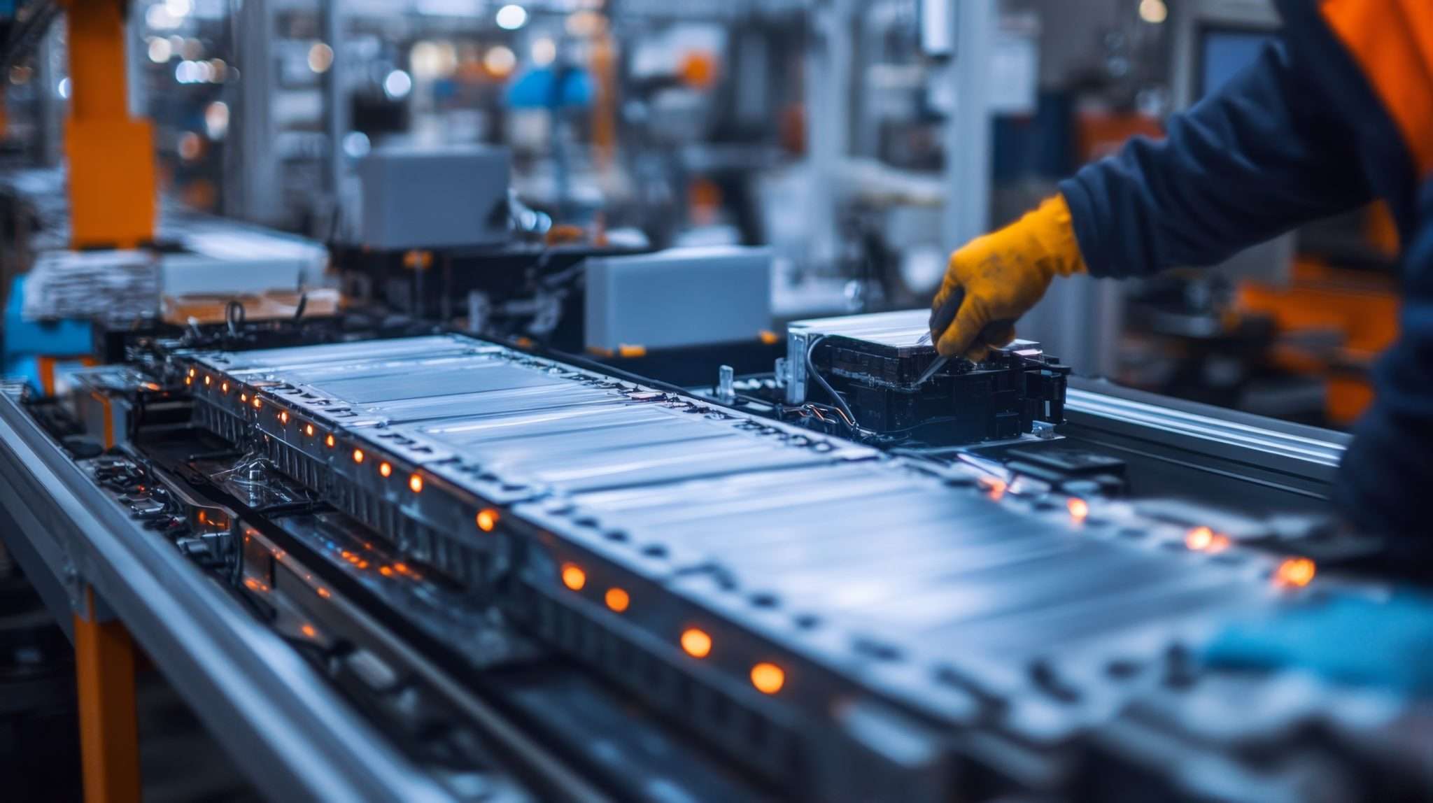 Technicians assembling electric vehicles